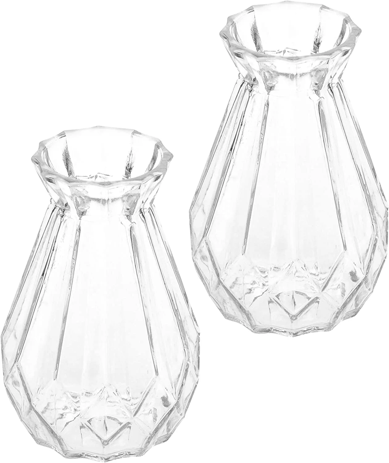 Decorative Clear Glass Vase, Diamond-Faceted Flower Bud Vases, Set of 6 